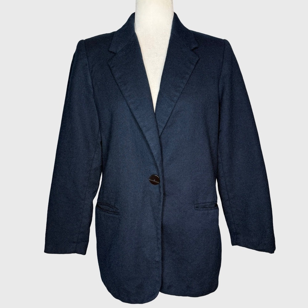 Vintage Sag Harbor Navy Wool One-Button Blazer Jacket Lined Pockets Women's 8